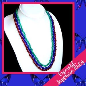 Sapphire, Ruby & Emerald Necklace 425 Cts NWT (Rich Blue, Fuchsia Pink & Green)